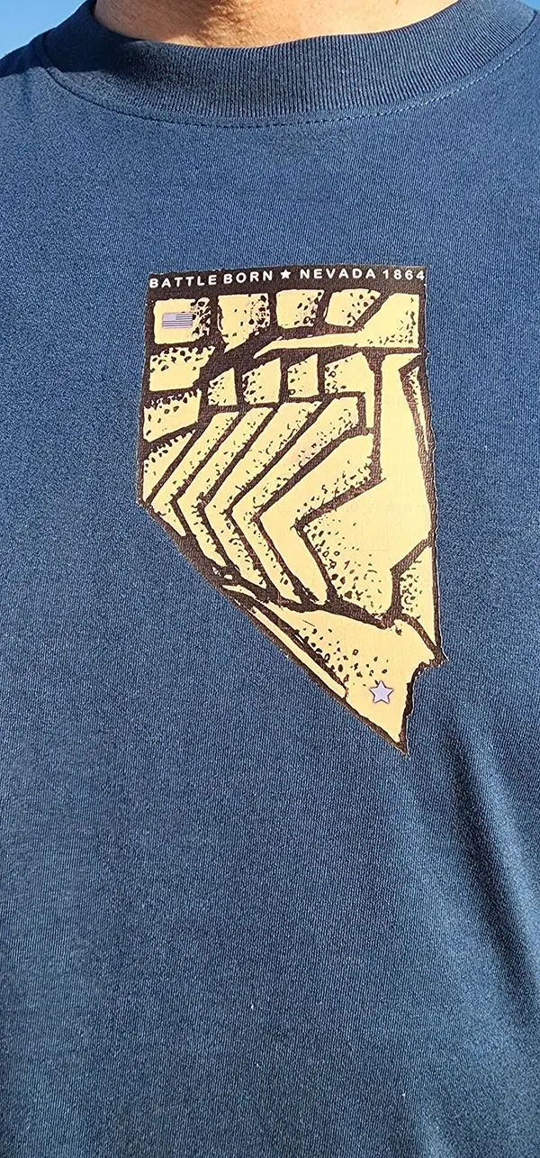 Red+Baron T-shirt shown on a model for size reference